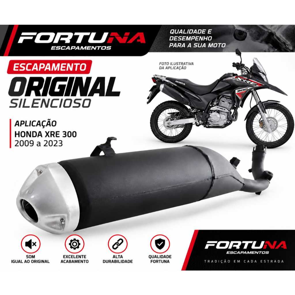 Escapamento Xre 300 ANO 2009 A 2023 Modelo Original Preto Silencioso Fortuna