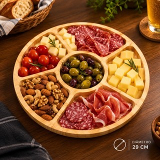 Kit 1 - 3 Petisqueiras em  Madeira Redonda Bandeja Frios Servir Decoração Mesa Posta