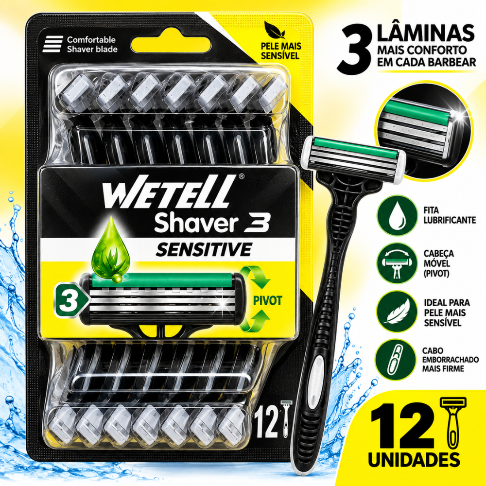 Kit 12 Barbeador Descartável Aparelho de Barbear Com 3 Lâminas Fita Lubrificante Alta Precisão
