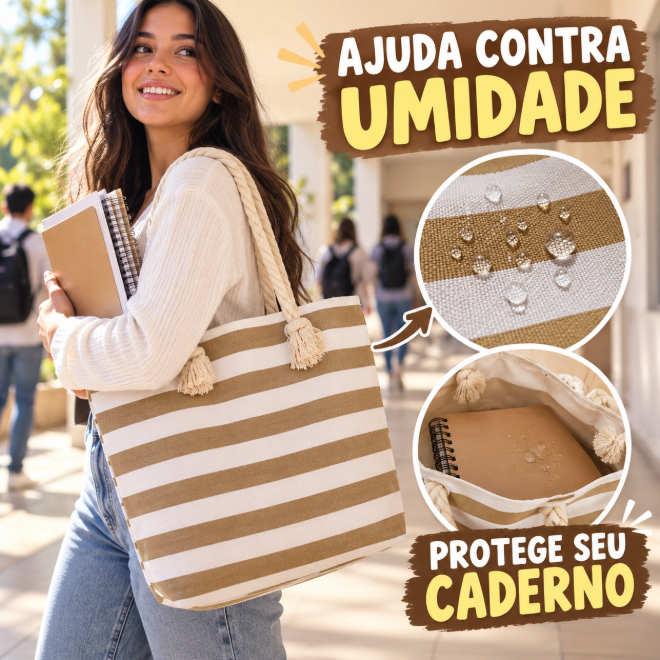Bolsa Feminina Grande Listrada com Alça de Corda, Bolsa de Ombro Espaçosa para Faculdade, Praia, Compras e Dia a Dia