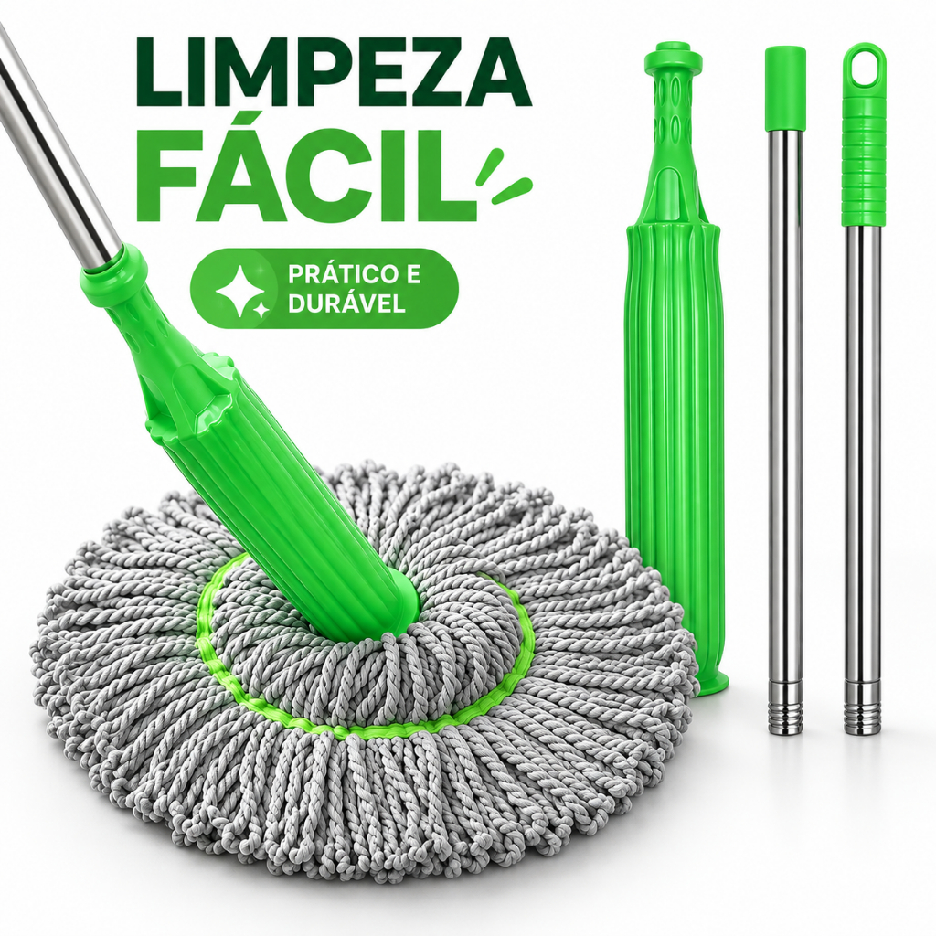 Esfregão 360° Mop Twist Auto-Torção Microfibra 2 em 1 Limpeza Geral
