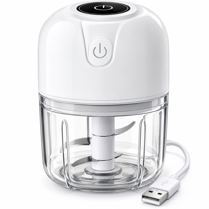 Mini Processador Elétrico USB 200ml 3 Lâminas Triturador de Alho Legumes e Temperos
