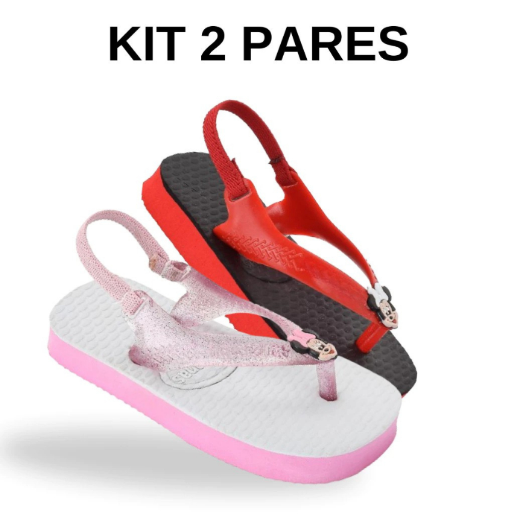 Kit 2 Pares Chinelo Infantil Baby Bebê Menina Sandália de Dedo Com Elástico Antiderrapante Lançamento