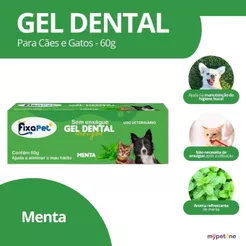 Gel Dental Menta 60g Gel Escovação Pet Para Cães e Gatos Sem Enxágue Fixa Pet