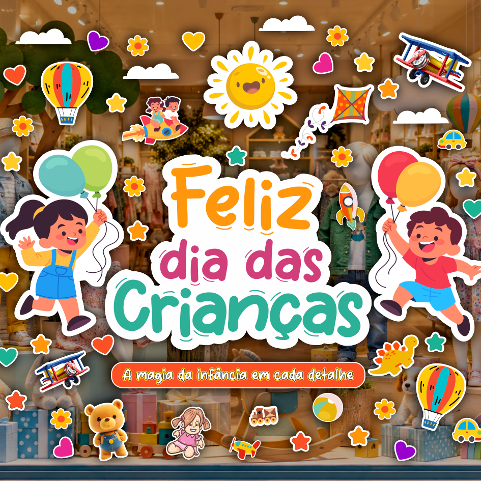 Adesivo Vinil Vitrine Dia das Crianças – Colorido, Divertido, Loja, Shopping, Comércio Mod.3