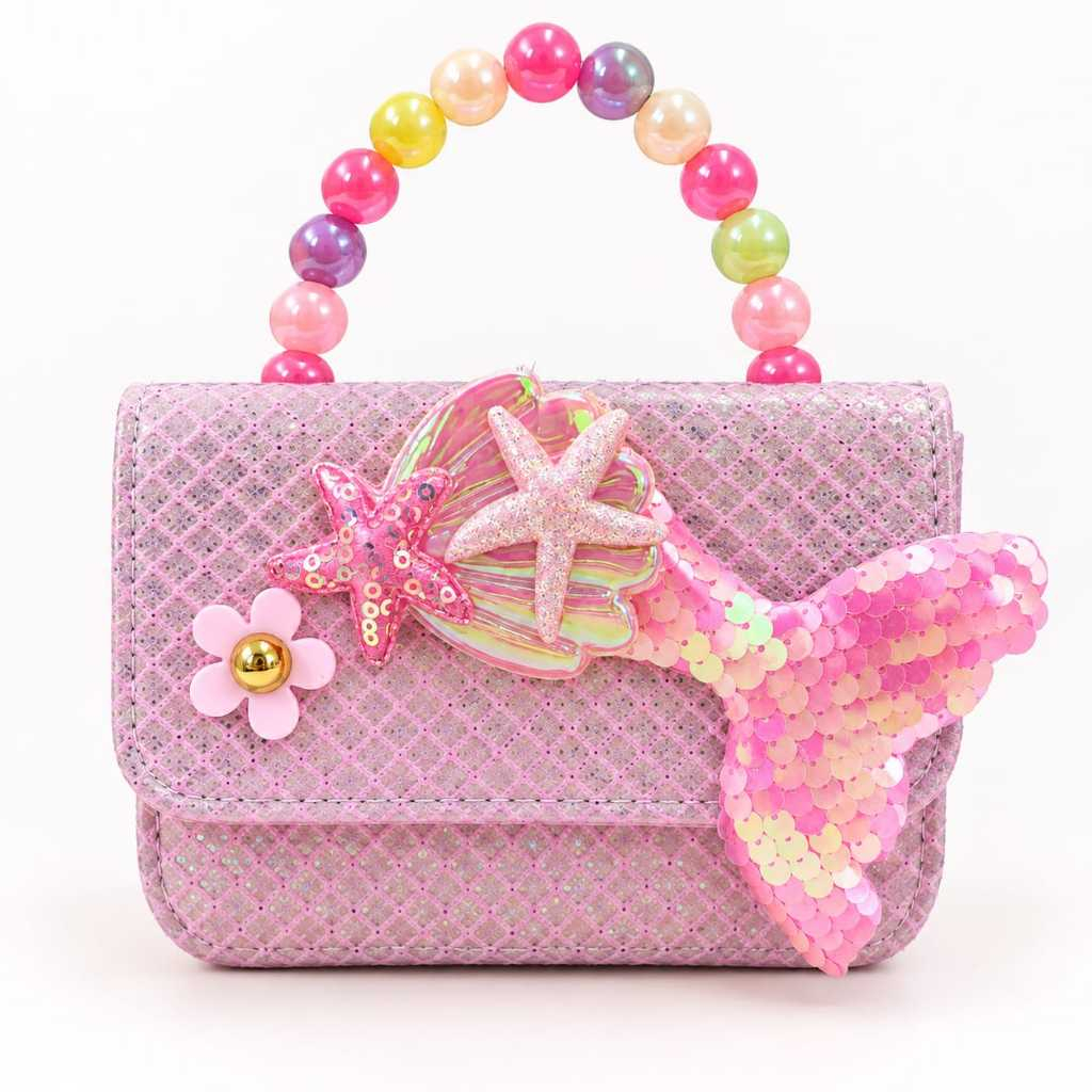 Bolsa Infantil Feminina Sereia com Alça de Pérolas e Paetês – Linda e Delicada