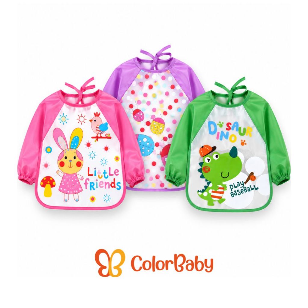 Babador Impermeável c/ Manga Longa p/ Bebê - Avental Infantil p/ Comer, Pintar e Brincar - ColorBaby