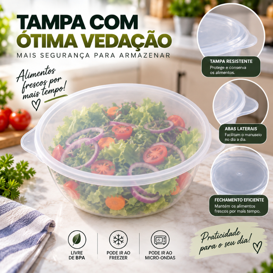 Kit 3 Potes Plasticos Redondo Bowl Saladeira Multiuso 1,6L 3L 6L Organizador de Alimentos Cozinha — imagem 2 de 2