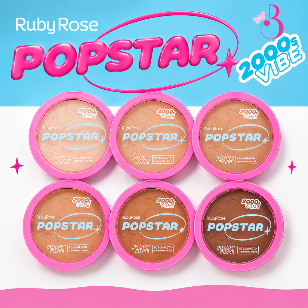 Ruby Rose Pó Compacto Fancy Face Popstar – Efeito Aveludado e Toque Seco