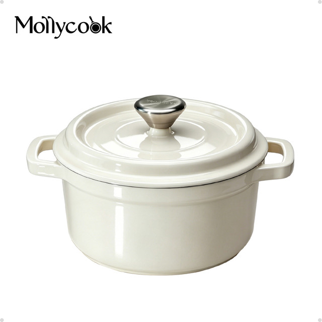 Mollycook Panela Caçarola Esmaltado de Ferro Antiaderente 2.7L/3.8L Para Gás e Indução Branco Linha Luna