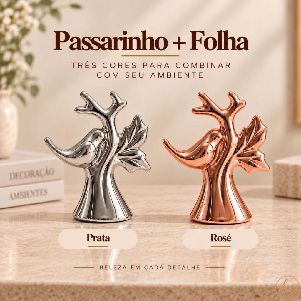 Enfeite Decorativo Arvore com Passarinho Coraçao de Porcelana Decoraçao de Luxo Para Casa