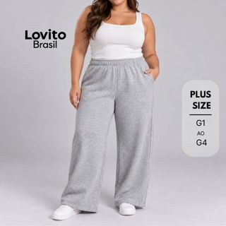 Lovito Plus Size Calça Feminina de Moletom Cintura Alta Algodão PTB1046BRL1076