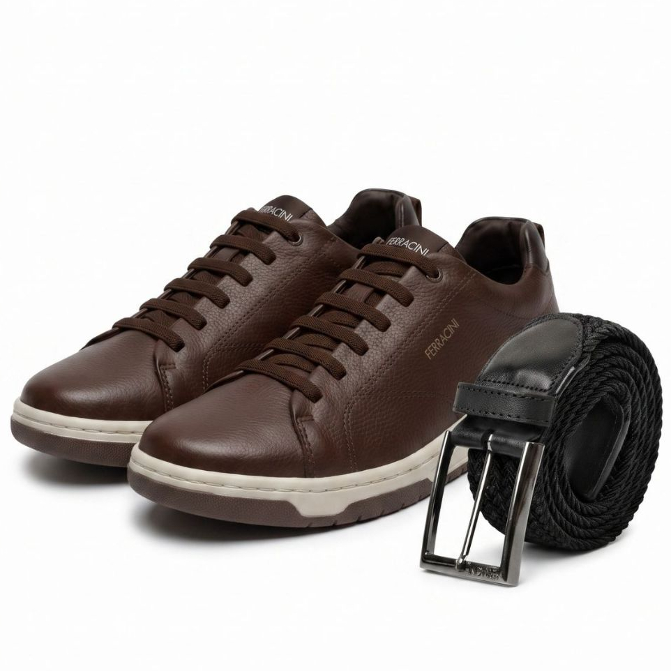 Combo Sapatênis Masculino Com Cinto Ferracini Sapato Couro Legitimo Sapatenis Masculino Cintos Moda