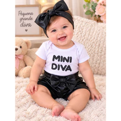 Conjunto Roupa Moda Bebê Menina Roupinha Blogueinha infantil Conjuntinho Feminino Mini Diva faixa