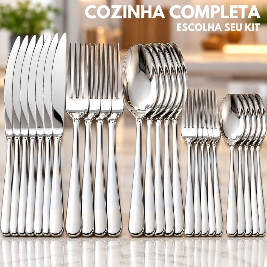 Kit Talheres 60/90/150 Peças Colher De Mesa Garfo Faqueiro Colher de Sobremesa e Garfo de Sobremesa Aço Inox Premium