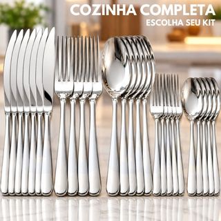 Kit Talheres 60/90/150 Peças Colher De Mesa Garfo Faqueiro Colher de Sobremesa e Garfo de Sobremesa Aço Inox Premium