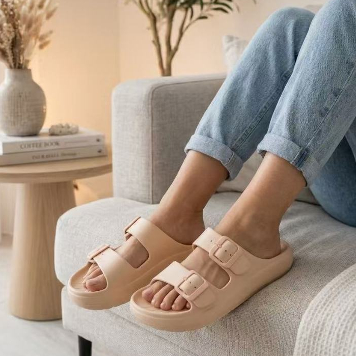 Chinelo Nuvem Feminino Sandália Plataforma Dupla Fivela Macio Antiderrapante Leve Confortável Para Casa e Rua 611