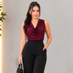 Blusa Regata Feminina Gola Boba Camiseta Ombro a Ombro Gola Boba