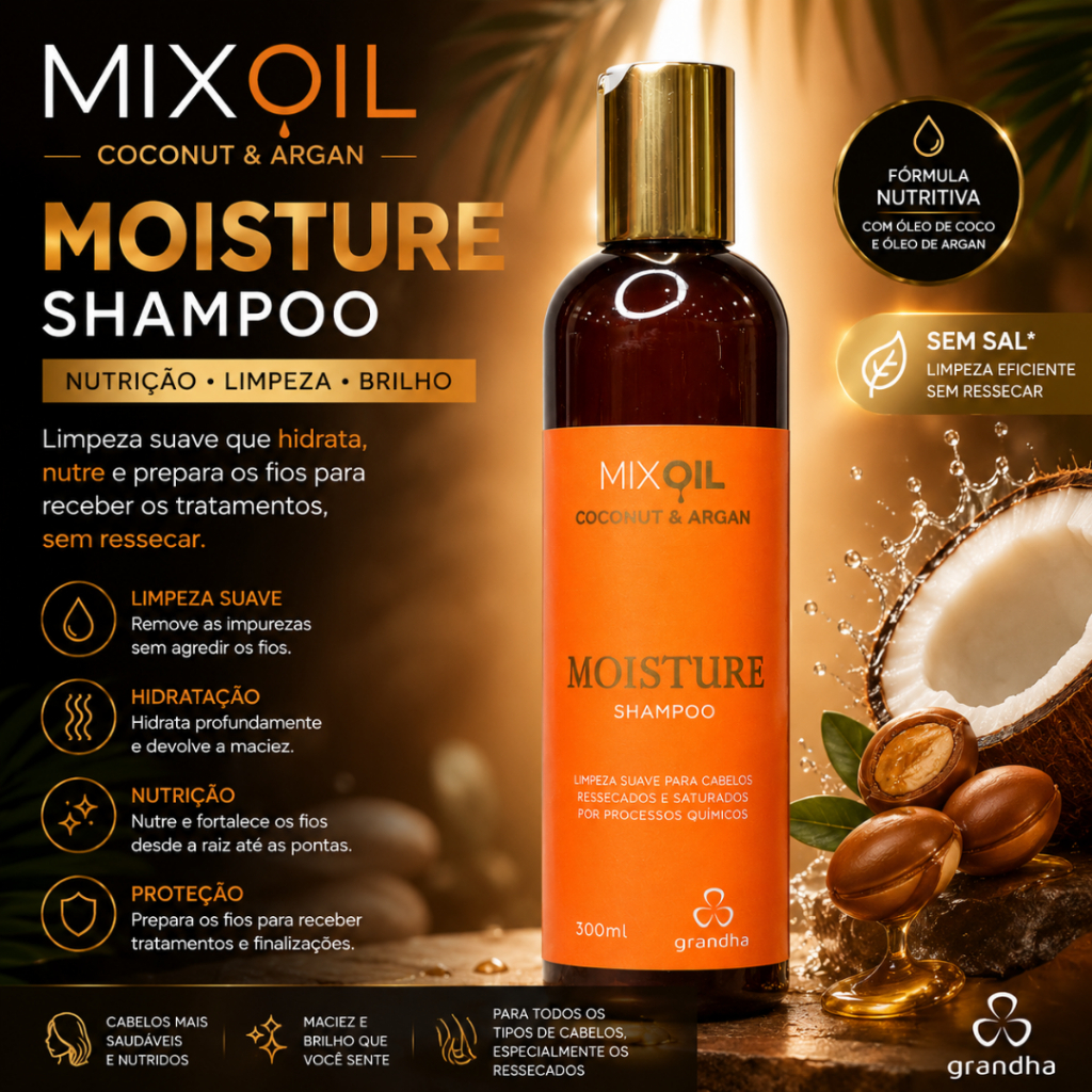 Shampoo Pós-Praia e Piscina Mix Oil Moisture 300ml Reparação dos Cabelos Ressecados