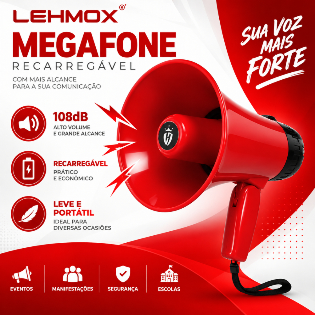 Megafone Recarregável Lehmox NY-3277 Portátil para Eventos e Comunicação