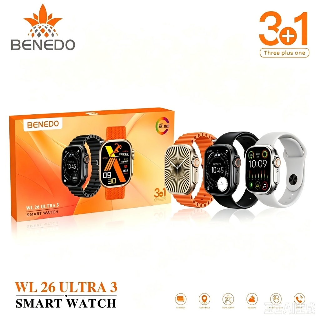 Smart Watch WL26 ULTRA3 Relógio digital masculino Series 12 2026 3 Pulseira Esportes inteligente