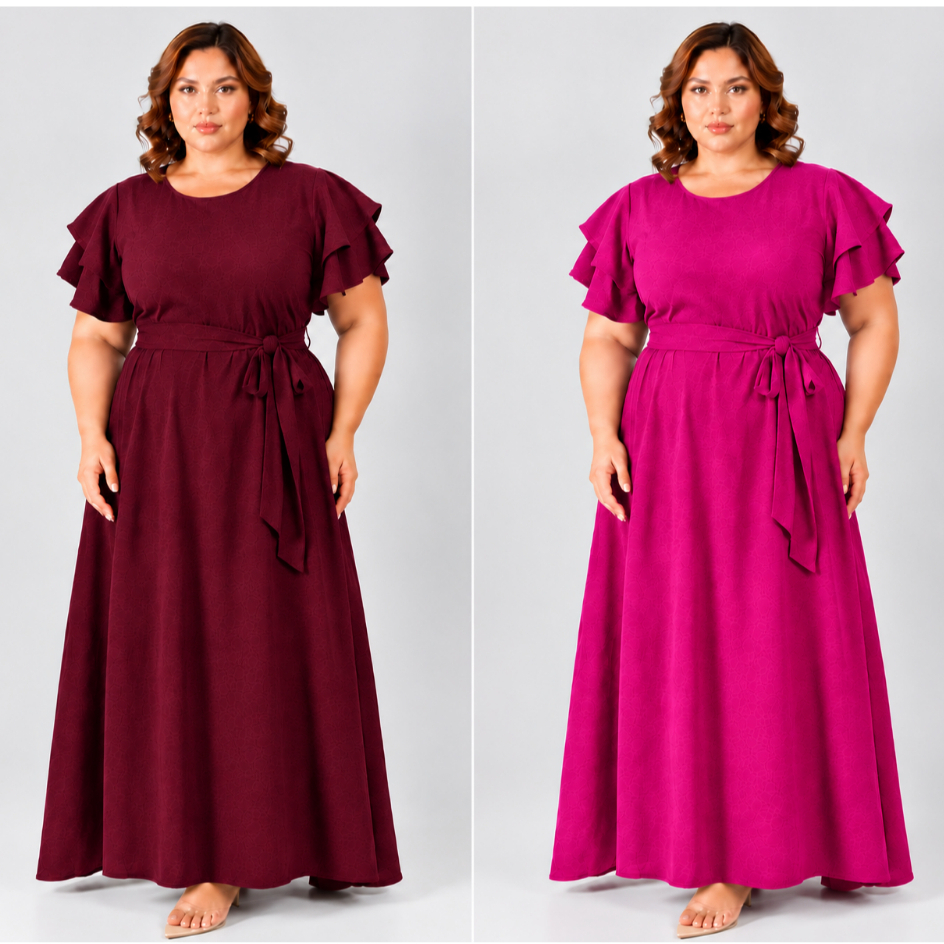KIT DOIS VESTIDOS FEMININO LONGO PLUS MANGA RIG LANGUE ELEGANTE FESTA EVANGELICO — imagem 2 de 2
