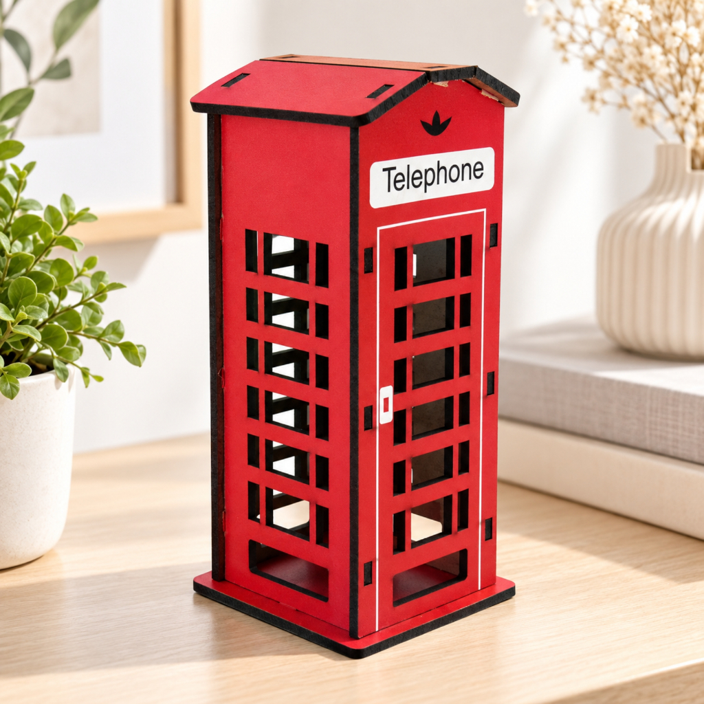 Cabine Telefônica Decorativa Pequena em MDF 15x6,5x6,5 cm - Decoração Criativa e Charmosa