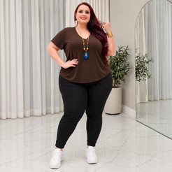 Plus Size Duna Feminina Básica Gola V Casual Linda Verão.