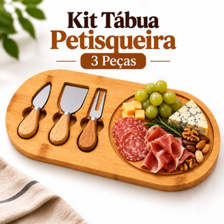 Kit Tábua De Queijo Petisqueira Frios Grande Jogo De Facas 3 Peças Moderno Bambu Gourmet Aperitivos Petiscos