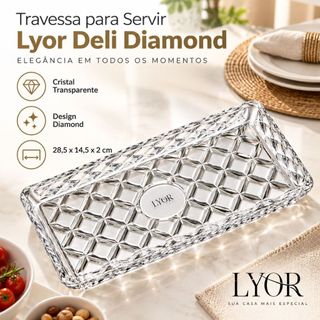 Travessa de Cristal Lyor Diamond 28,5cm - Excelente para servir Aperitivos, Sobremesas, compor Mesa Posta