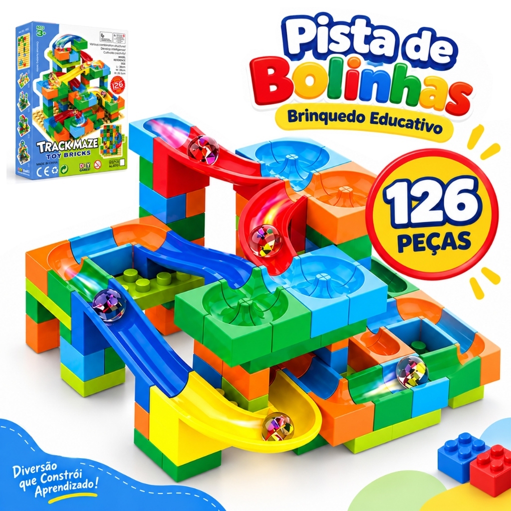 Pista de Bolinhas de Gude com Blocos de Montar 44/59/126 Peças Brinquedo Educativo Infantil