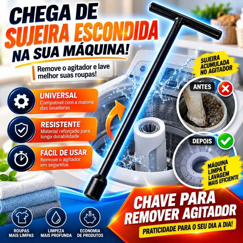 chave T Longa 10mm para Abrir Agitador Maquina de lavar uso Universal