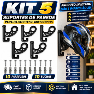 Kit 5 Suportes Gancho Parede para Capacete Moto Bike Organizador Boné Mochila Jaqueta Chaves Acessórios Garagem Oficina