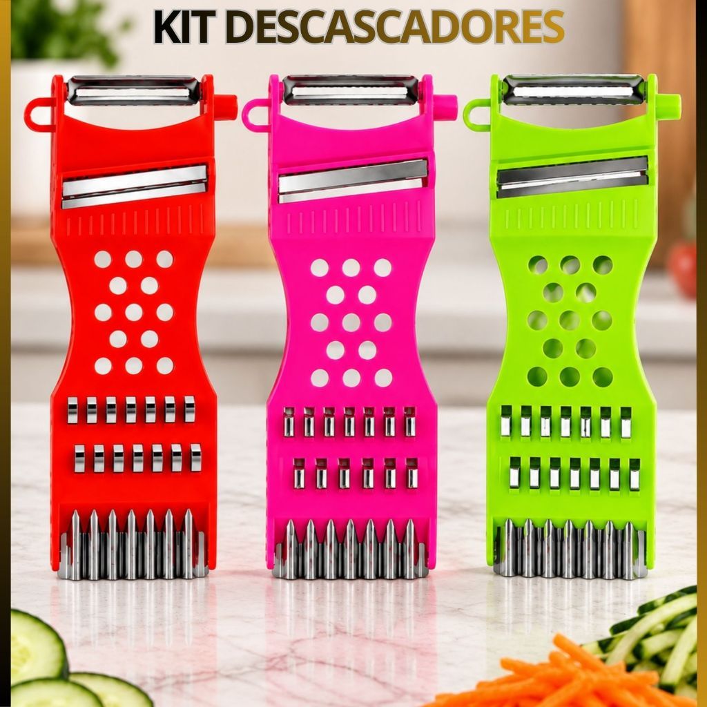 KIT DESCASCADOR, FATIADOR RALADOR CORTADOR MULTIFUNCIONAL CORES SORTIDAS PARA SUA CASA