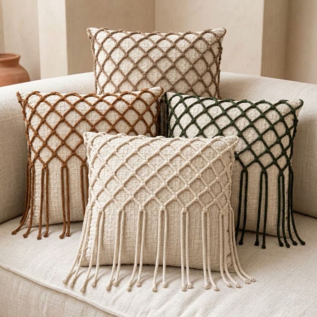 Capa de Almofada Terrazi 42x42cm Algodão Tranças Artesanal Decoração Boho Trama Natural Top