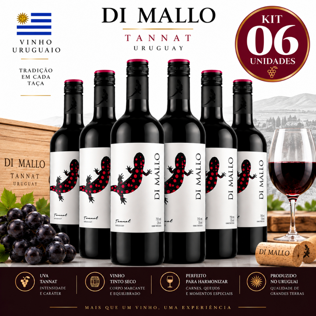 Vinho Fino Seco Tinto Uruguaio Di Mallo Tannat 750ml