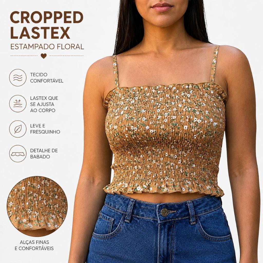 Blusa Feminina Irís Cropped Alcinha  regulável em Elastéx Moda Casual e Confortável 2026!e Versátil Moda Bloguerinha