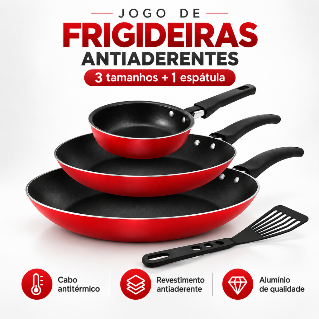 Frigideiras Antiaderentes Jogo 3 Peças Teflon Original Kit Culinário