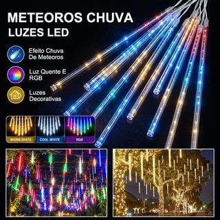 Cascata Pisca Cordão de Luz Chuva Meteoro 8 Tubos 50cm Bastão Natal Luzes Quente RGB Iluminação