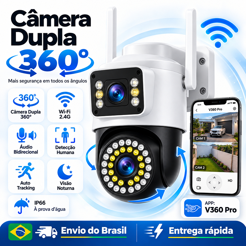 Câmera Externa Ip a Prova D'água 4mp wifi ptz com Infravermelho lente dupla Bivolt 110/220V 360 -G1