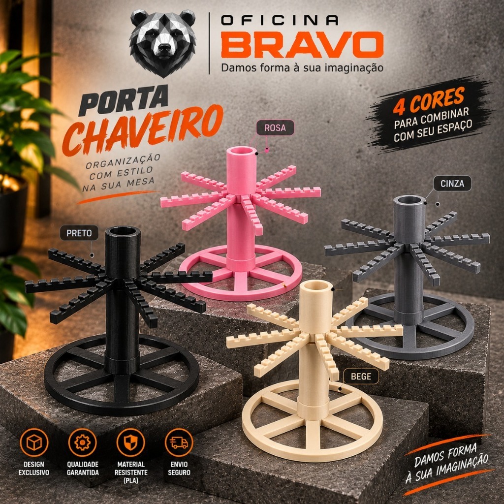 Expositor Giratório para Chaveiros 360° de Mesa com Placa – Organizador para Loja Feira e Balcão