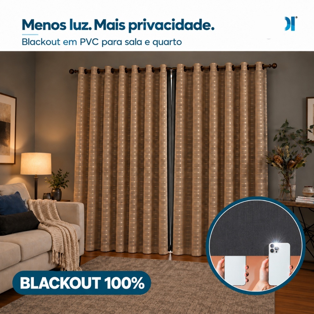 Cortina Blackout com Voil Xadrez 2,80 m x 2,30 m