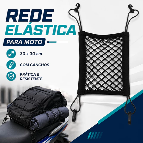 Rede Elástica Para Moto 30x30 Dupla Camada Com Ganchos Prende Capacete Bagagem Carga