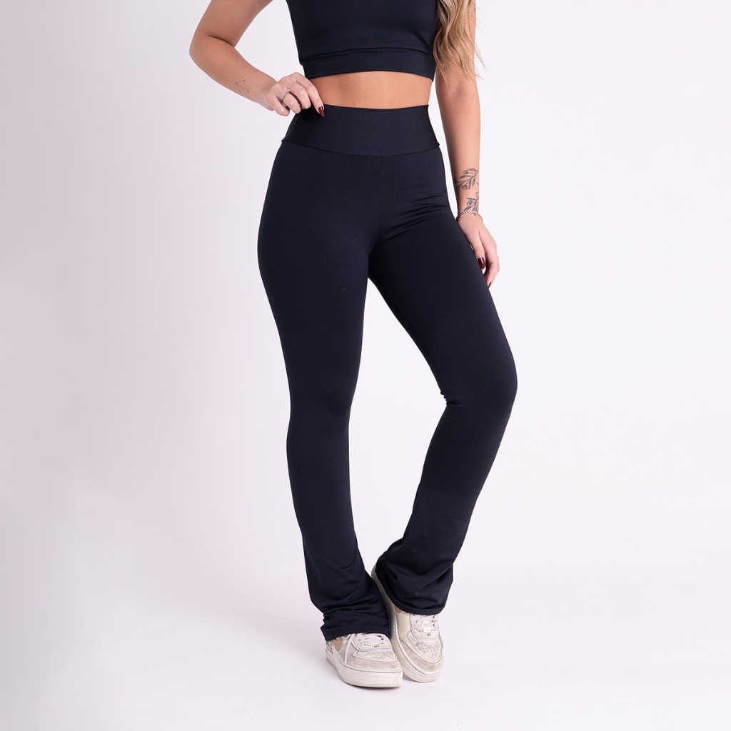 Calça Leg Feminina Flare Cintura Alta com Tecido Suplex Resistente Não Marca Confortável Fitness