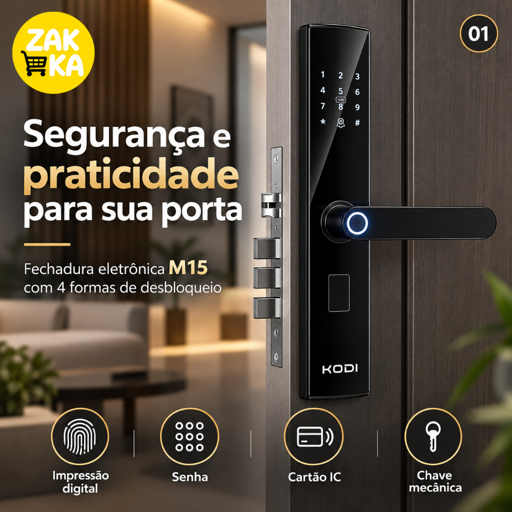 Fechadura Eletrônica Inteligente Digital Biometria Senha Cartão IC Chave para Porta