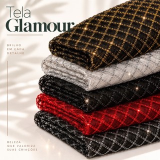 Tela Glamour com Glitter  Tecido Arrastão Brilhante para Moda Festa Carnaval Fantasia Luxo