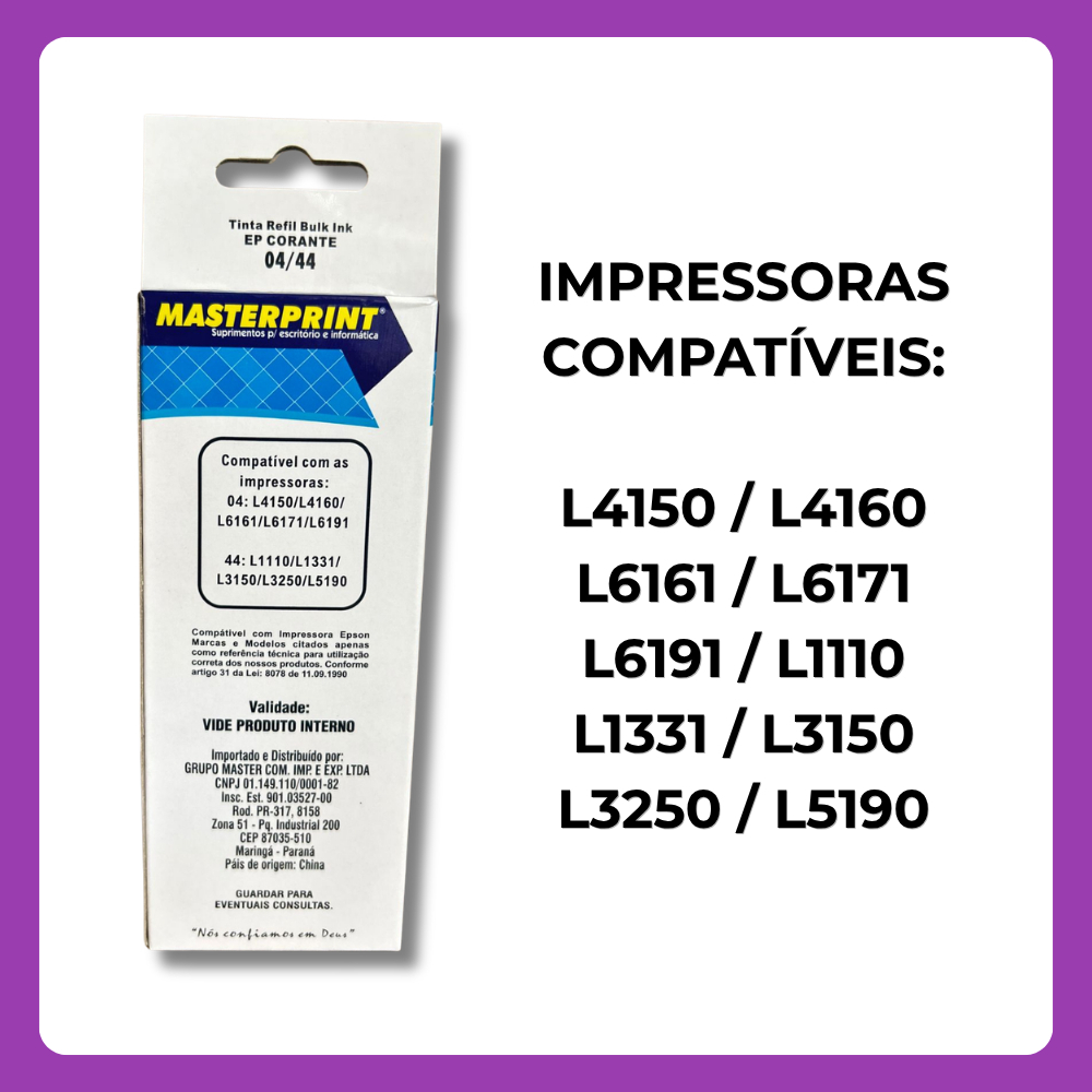 Kit 5 Tintas MasterPrint EP Compatível com L3250 L3150 L3210 L3110 | 2 PRETO | CIANO | MAGENTA | AMARELO — imagem 2 de 2