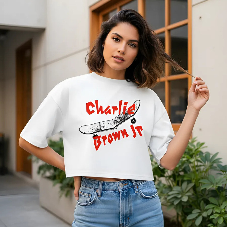 Cropped Feminino Oversized Charlie Brown Jr Rock Pop Blusa Camiseta Curta Top Branca Confortavel Moda
