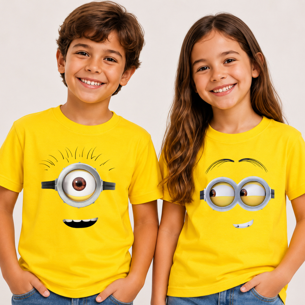 Camiseta Minions Infantil e Adulto Blusa Camisa Amarela Unissex Estampada Personagens Divertidos