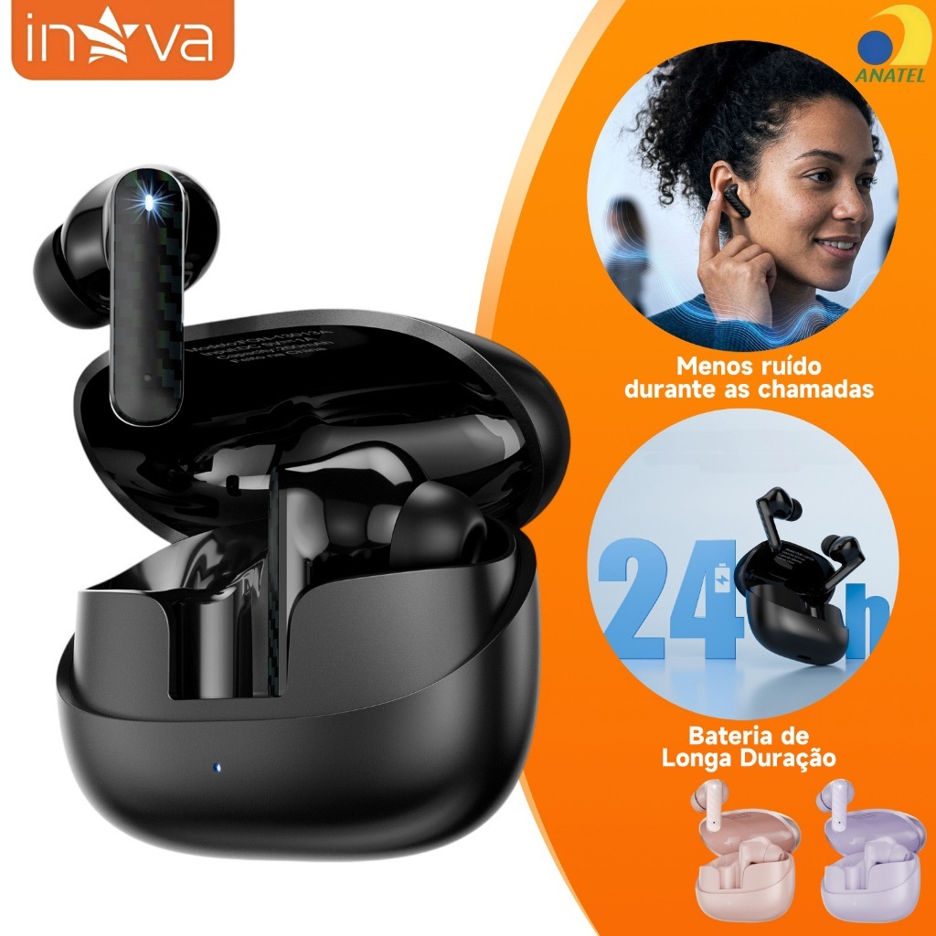 INOVA Fone de Ouvido Bluetooth 6.0 com Cancelamento de Ruído e 55h de Bateria